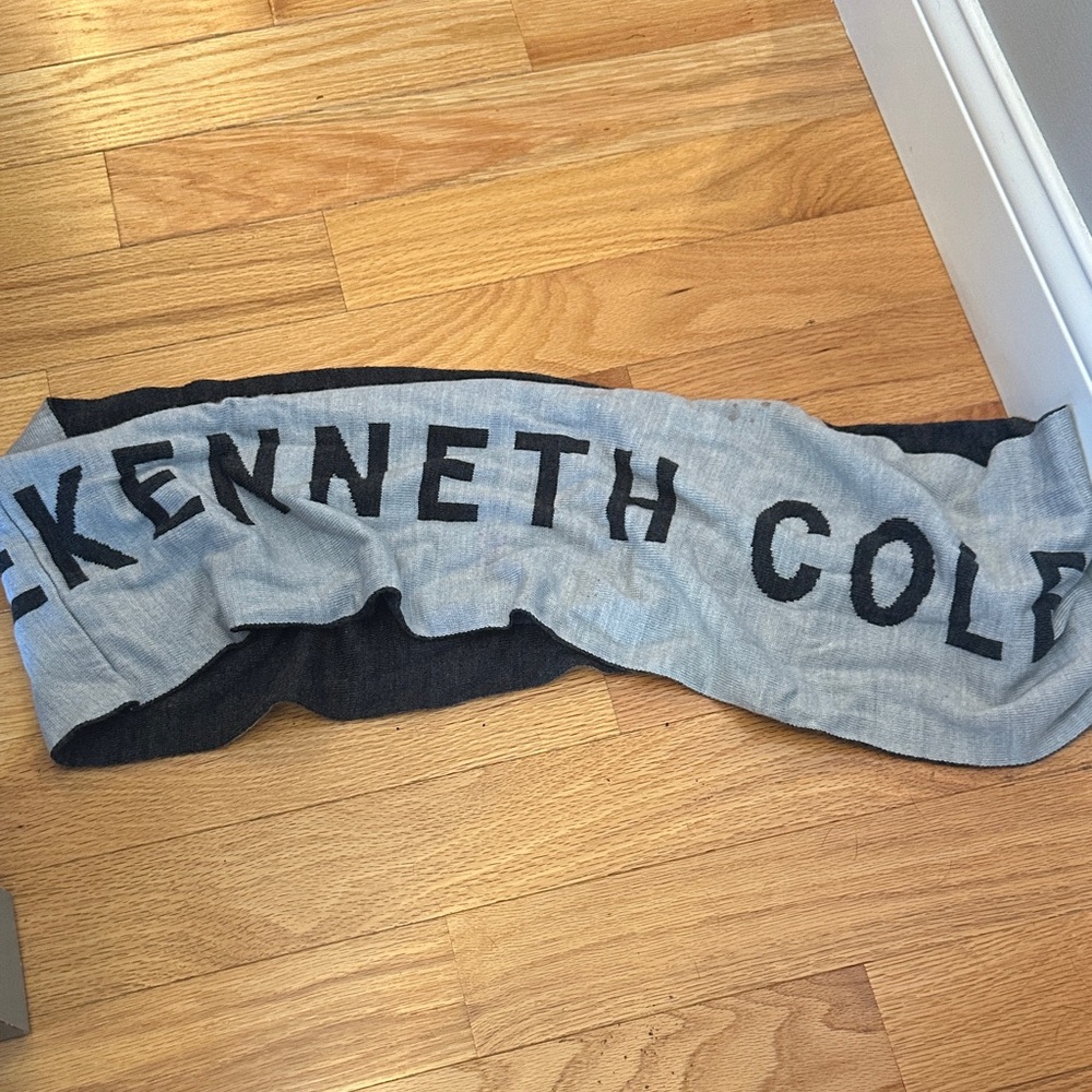 Kenneth Cole Black and Gray Logo Scarf